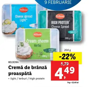 Lidl Milbona cremă de brânză proaspătă 200g Ofertă