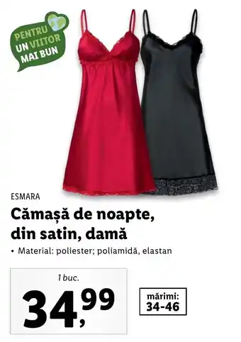 Lidl Esmara cămașă de noapte din satin damă 1 buc Ofertă