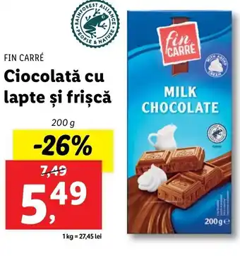 Lidl Fin carré ciocolată cu lapte și frișcă 200g Ofertă
