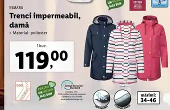 Lidl Esmara trenci impermeabil damă 1 buc Ofertă