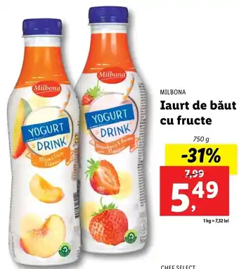 Lidl Milbona iaurt de băut cu fructe 750g Ofertă