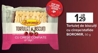 Carrefour Market Boromir tortuleț de biscuiți cu cireșe / stafide 50g Ofertă