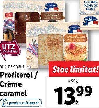 Lidl Duc de coeur Profiterol/Crème caramel 450g Ofertă