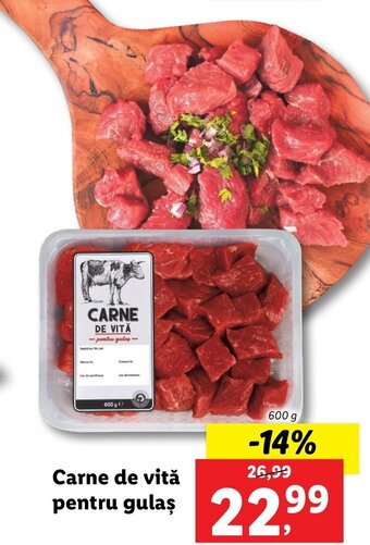 Lidl Carne de vită pentru gulaș 600g Ofertă