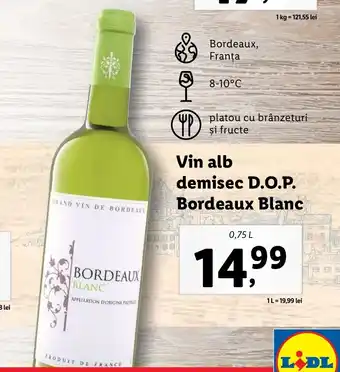 Lidl Bordeaux Blanc Vin alb demisec d.o.p. 0.75l Ofertă