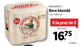 Lidl Birra Moretti Bere blondă 5+1 x 0.5l Ofertă
