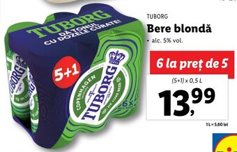 Lidl Tuborg Bere blondă 5+1 x 0.5l Ofertă