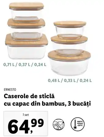Lidl Ernesto Caserole de sticlă 3 bucăți 1 set Ofertă