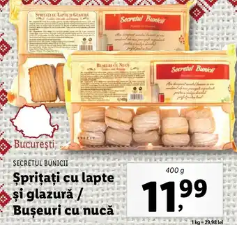 Lidl Secretul Bunicii Șprițați cu lapte și glazură / Bușeuri cu nucă 400g Ofertă