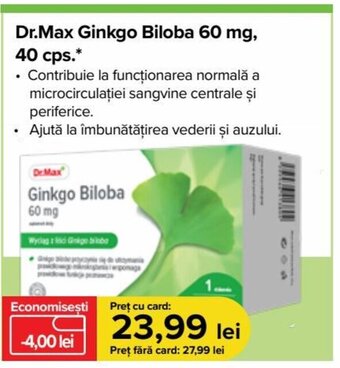 Dr.Max Dr.Max Ginkgo Biloba 60 mg, 40 cps. Ofertă
