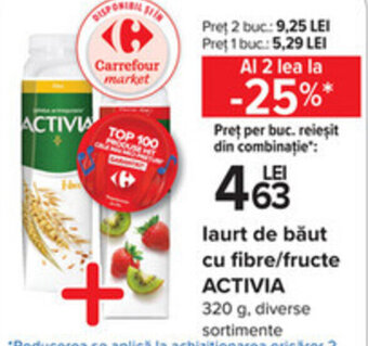 Carrefour Activia iaurt de băut cu fibre / fructe 320g Ofertă