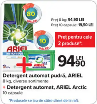 Carrefour Ariel detergent automat pudră 8kg + detergent automat 10 capsule Ofertă