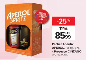 Carrefour Aperol aperitiv 0.7l + Cinzano prosecco 0.75l Ofertă
