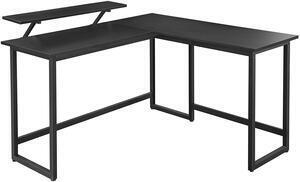 Birou pe colt cu suport monitor, metal, negru