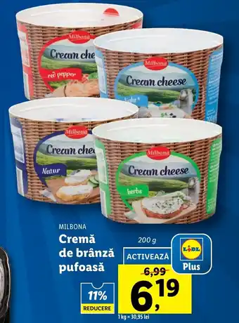 Lidl Milbona cremă de brânză pufoasă 200g Ofertă