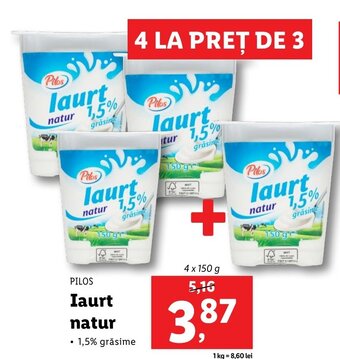 Lidl Pilos iaurt natur 4 x 150g Ofertă