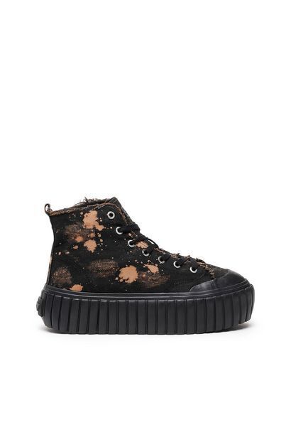 Diesel High-top platform sneakers in treated canvas Ofertă