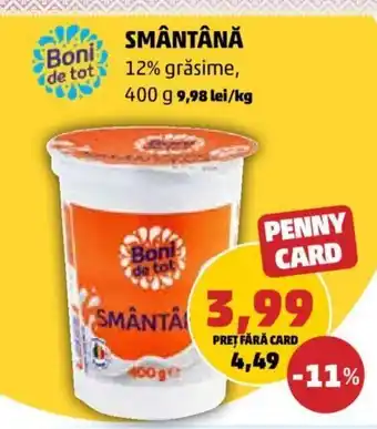 Penny Boni de tot smântână 12% grăsime 400 g Ofertă