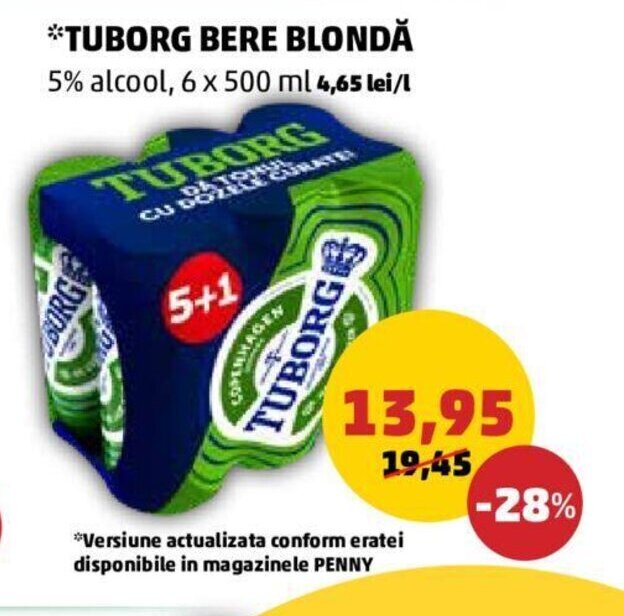 Penny Tuborg Bere blondă 5% alcool Ofertă