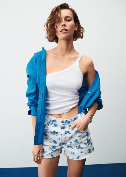 MANGO Pantaloni scurți din denim cu imprimeu Ofertă