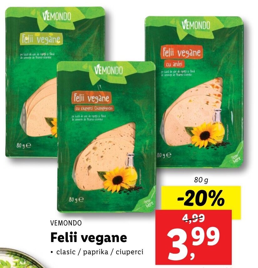 Lidl Vemondo felii vegane 80g Ofertă