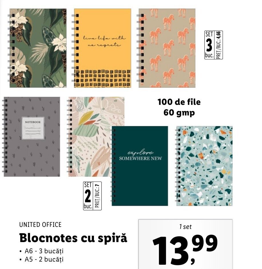 Lidl United office blocnotes cu spiră 1 set Ofertă