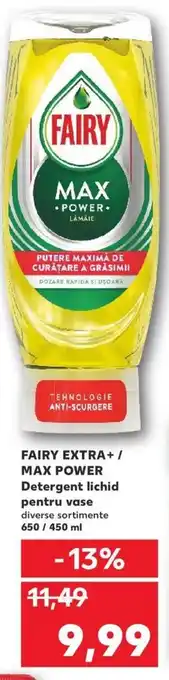 Kaufland Fairy extra+ / max power detergent lichid pentru vase 650 / 450ml Ofertă