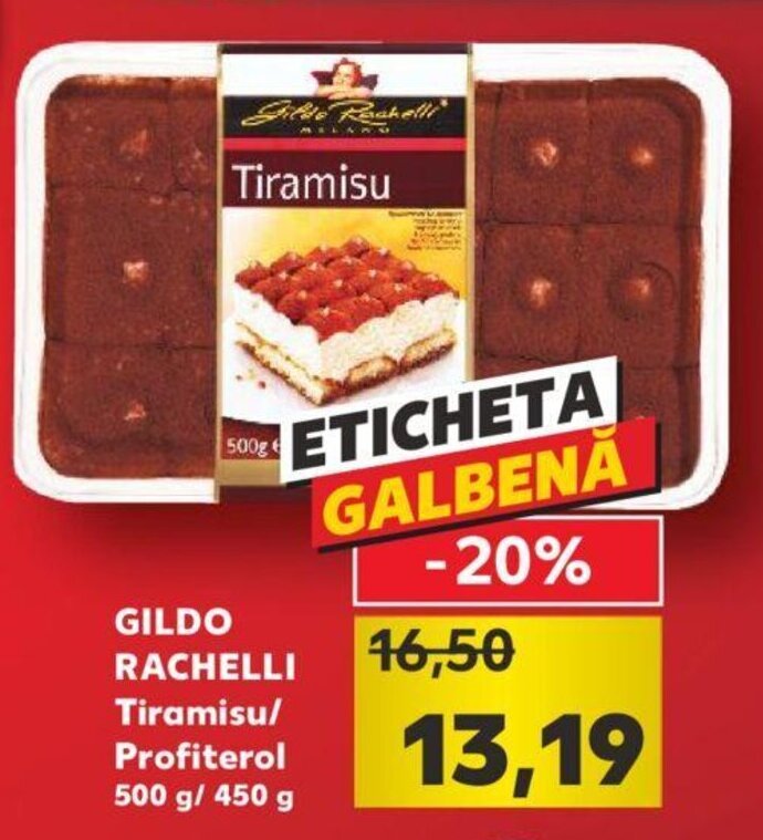 Kaufland Gildo rachelli tiramisu / profiterol 500 / 450g Ofertă