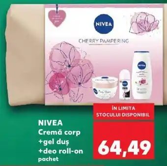 Kaufland Nivea cremă corp + gel duș + deo roll-on pachet Ofertă