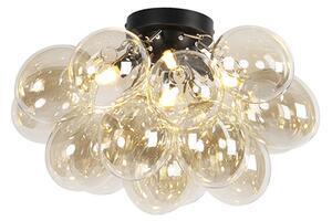 Plafoniera design negru cu sticlă chihlimbară cu 4 lumini - uvas