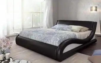 Pat dublu pentru saltea 160/200 negru + piele alba