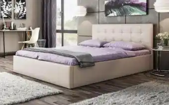 Mobila Videnov Pat dublu de piele 160/200 bej Ofertă