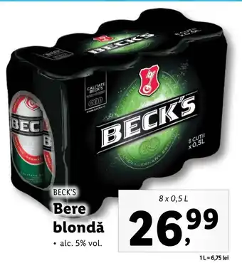 Lidl Beck's bere blondă 8 x 0.5l Ofertă