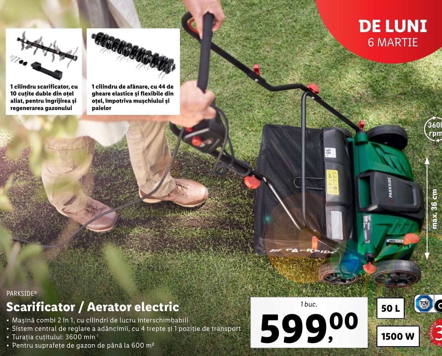 Parkside scarificator / aerator electric 1500w 1 buc ofertă la Lidl