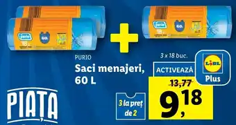 Lidl Purio saci menajeri 60l 3 x 18 buc Ofertă