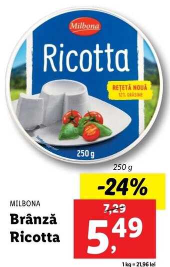 Lidl Milbona brânză ricotta 250g Ofertă