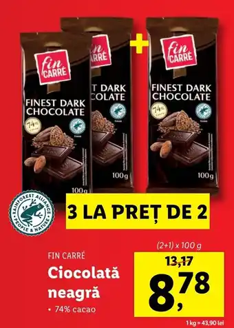 Lidl Fin carré ciocolată neagră 2+1 x 100g Ofertă