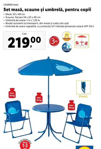 Lidl Livarno home set masă scaune și umbrelă pentru copii 1 set Ofertă