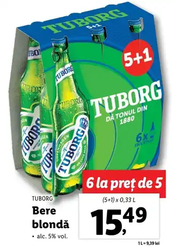 Lidl Tuborg bere blondă 5+1 x 0.33l Ofertă