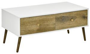 Masuta de salon homcom in stil nordic, masuta joasa din lemn cu 4 sertare, dulapior design, pentru sufragerie si camera, alb