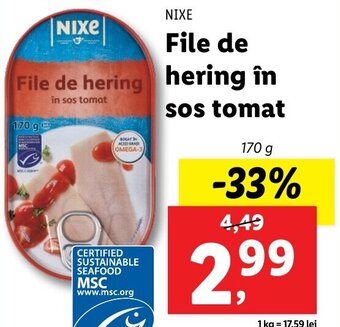 Lidl Nixe file de hering în sos tomat 170g Ofertă