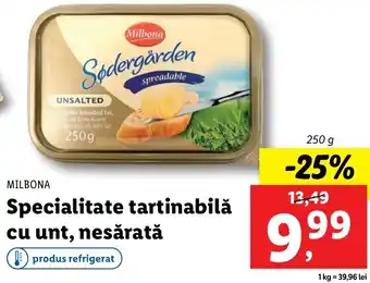 Lidl Milbona specialitate tartinabilă cu unt nesărată 250g Ofertă