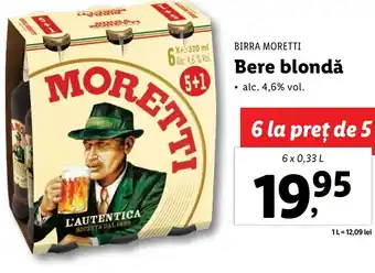Lidl Birra moretti bere blondă 6 x 0.33l Ofertă