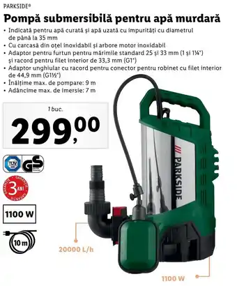 Lidl Parkside pompă submersibilă pentru apă murdară 1100w 1 buc Ofertă