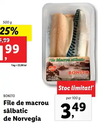 Bonito file de macrou sălbatic de norvegia per 100g