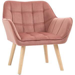 Homcom fotoliu in stil nordic din lemn si efect de catifea roz pentru sufragerie sau birou, 68,5x61x72,5cm | aosom ro