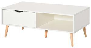Homcom masuta de sufragerie in stil nordic, masuta scunda de cafea din lemn alb pentru sufragerie, 100x48x44cm