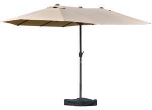 Favi Outsunny umbrela de gradina dubla 460x270cm deschidere cu manivela, baza transversala si balast, otel si poliester kaki Ofertă
