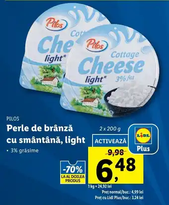 Pilos perle de brânză cu smântână light 2 x 200g