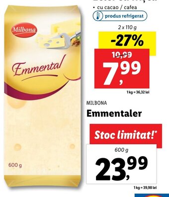 Lidl Milbona emmentaler 600g Ofertă